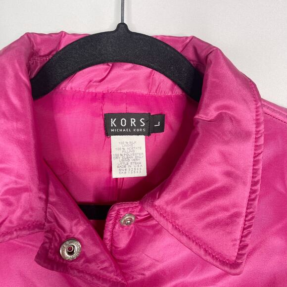 Kors Michael Kors Women L Hot Pink Vintage Snap Button Front Silk Jacket Quilted - Picture 6 of 6